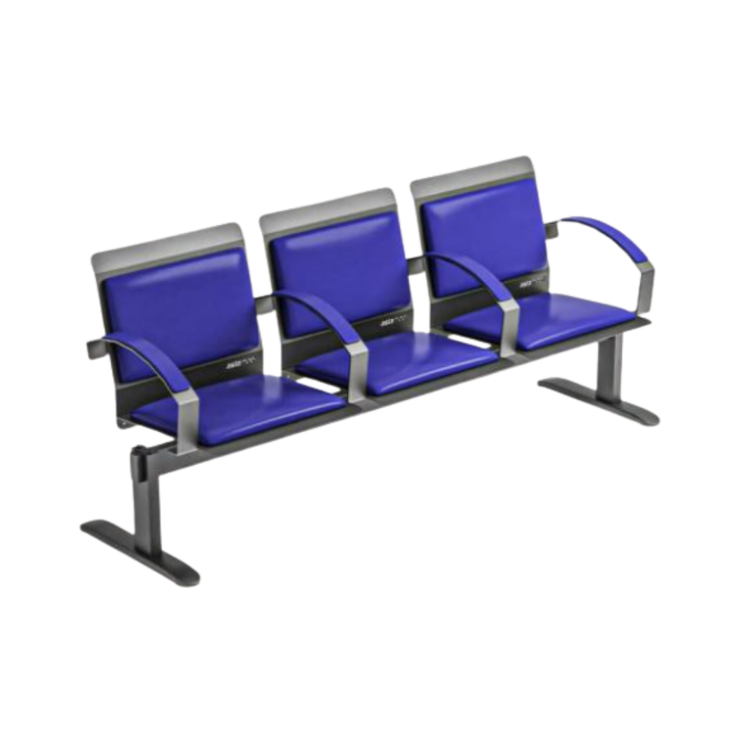 Longarina 03 Lugares Com Braços E Conchas Metálicas