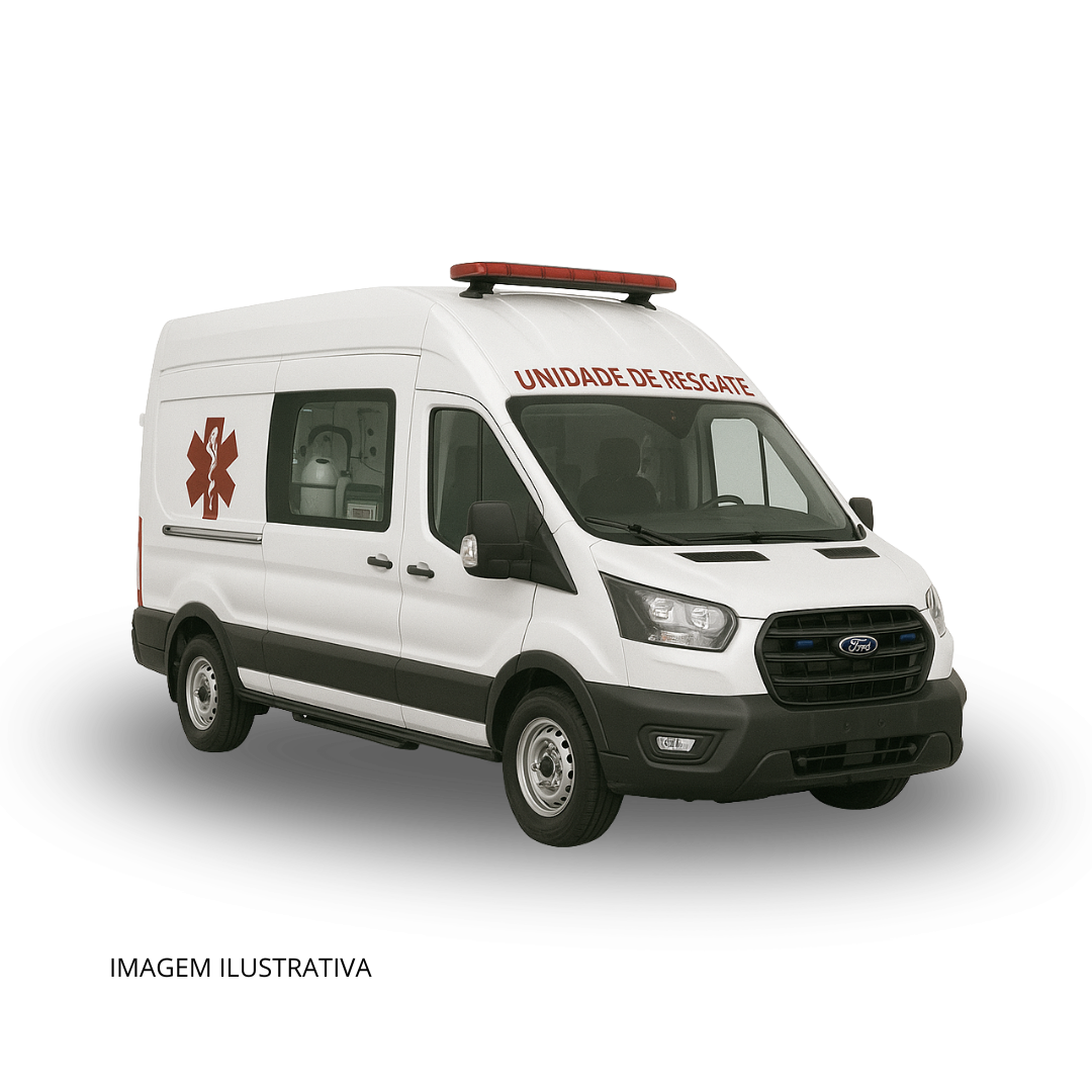Unidade de Resgate com Ressuscitador – Ambulância Tipo Furgão Ford Transit, Teto Alto, 14 m³, Equipado