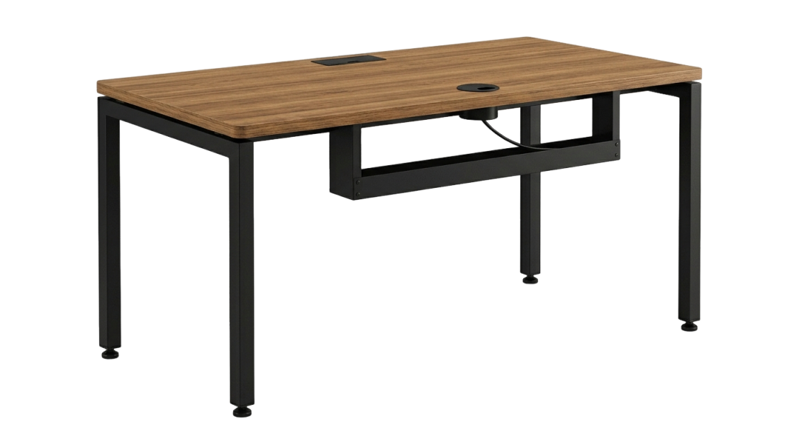 Mesa Com Pé Metal E Tampo Amadeirado Em Mdp